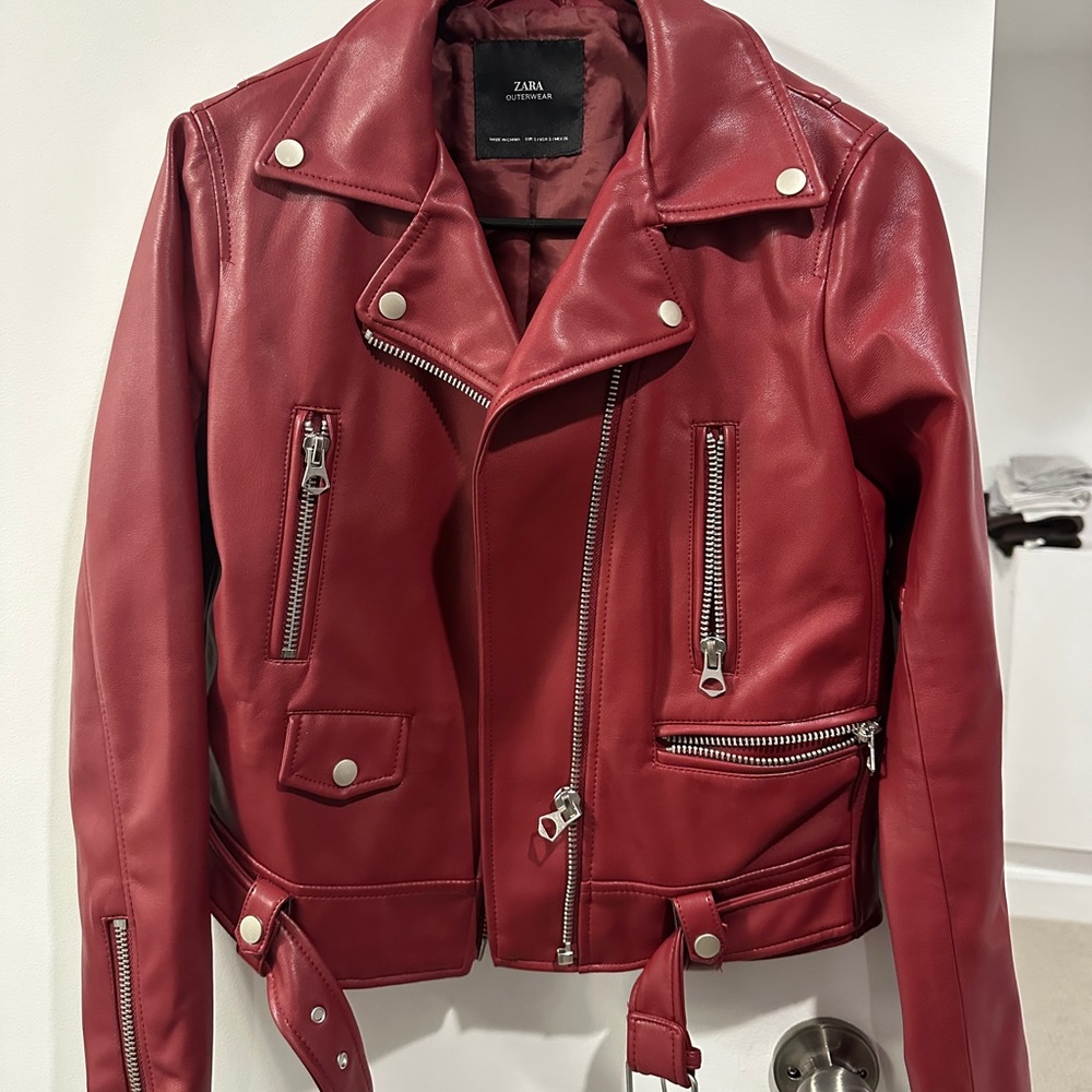Red Zara leather jacket